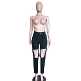 Casual Tassels Irregularly Ripped Midriff Jeans BN-9235