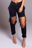 Casual Tassels Irregularly Ripped Midriff Jeans BN-9235
