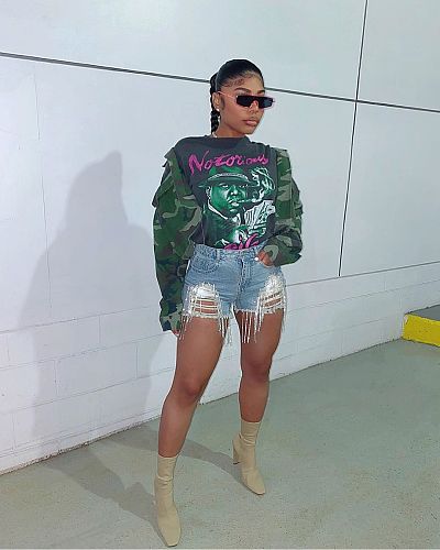 Hot Sales Ripped Metallic Fringed Denim Shorts MOF-8821