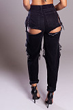 Casual Tassels Irregularly Ripped Midriff Jeans BN-9235