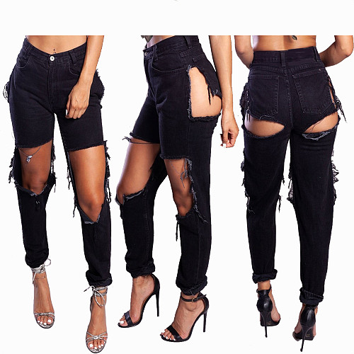 Casual Tassels Irregularly Ripped Midriff Jeans BN-9235