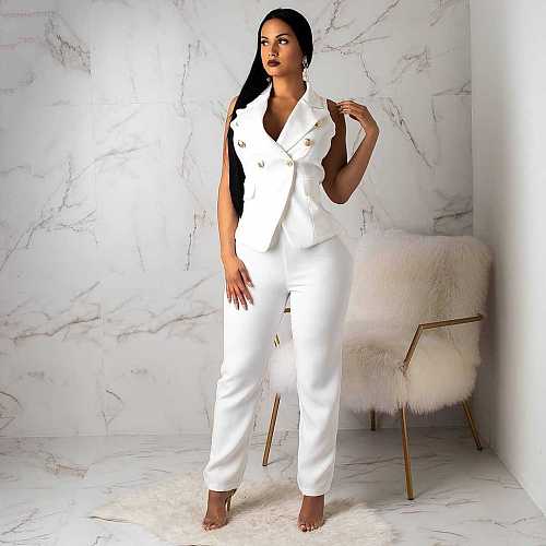 White Vest Coat+Straight Tube Trousers OL Office Two-piece Set AIL-032