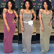 Hot Style Sleeveless High-Waist Striped Floor-Length Dress AIL-031