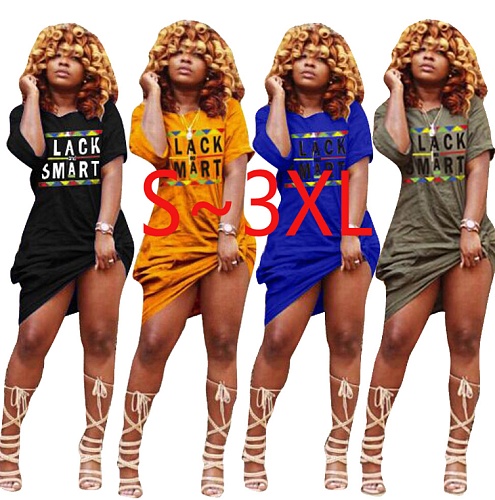 Hot Sell Slim Offset Printing Round Neck Short Sleeve Dresses LSD-8169