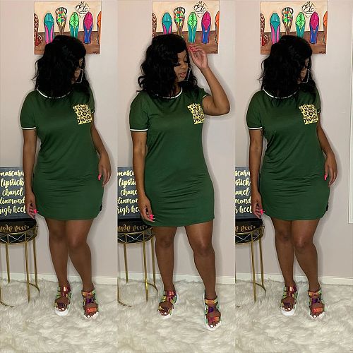 Summer Leopard Print Pocket Short-Sleeved Round-Neck Dress LUO-3071