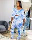 Digital Printed Middle Sleeve T-shirt Pleated Trousers Two-piece Set SHA-6145