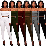 Solid Color High Elastic Thread One-Collar Blouse and Trousers Two-piece Set TE-3307