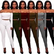 Solid Color High Elastic Thread One-Collar Blouse and Trousers Two-piece Set TE-3307