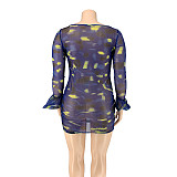 Sexy Gauze Digital Print Flared Sleeve Plus Size Dress OSS-20723