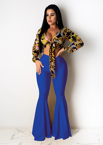 Sexy Solid Color Middle Waist Slim Lotus Leaf Pendulum Pants NY-8907