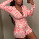 Pink Dollar Printed Long Sleeve V-neck Onesies RS-2035
