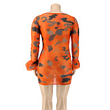 Sexy Gauze Digital Print Flared Sleeve Plus Size Dress OSS-20723