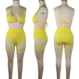Sexy Net Yarn Sequins Lace-Up Bra+Shorts Two-piece Set TE-3694