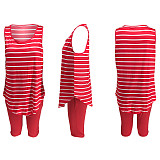 Fashion Stripe Round Neck Vest Five-minute Pants Two-piece Set XMY-9244