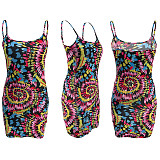 Casual Tie-Dye Colorful Print Loose Halter Dress XMY-9247