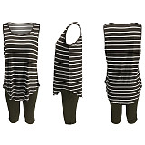 Fashion Stripe Round Neck Vest Five-minute Pants Two-piece Set XMY-9244