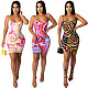 Casual Tie-Dye Colorful Print Loose Halter Dress XMY-9247