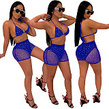Sexy Net Yarn Sequins Lace-Up Bra+Shorts Two-piece Set TE-3694