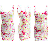 Casual Tie-Dye Colorful Print Loose Halter Dress XMY-9247
