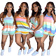 Casual Color Striped Sleeveless Top and Shorts Two-piece Set ML-7335