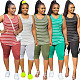 Fashion Stripe Round Neck Vest Five-minute Pants Two-piece Set XMY-9244