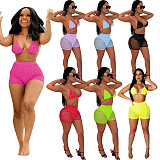 Sexy Net Yarn Sequins Lace-Up Bra+Shorts Two-piece Set TE-3694