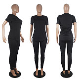 Casual Solid Color Round Neck Short Sleeve Pants Suits SHD-9276