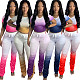 Gradient Short Sleeve T-shirt Frilly Split Micro Bell-Bottom Two-piece Set OSM-3302