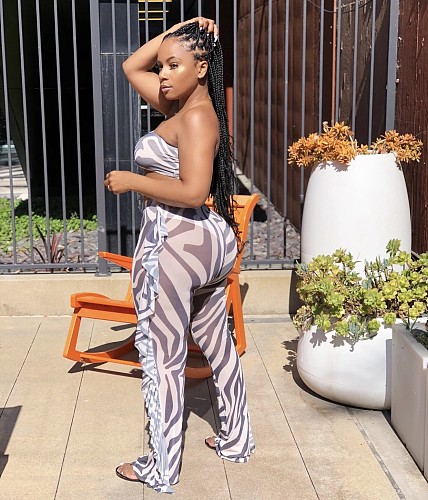 Digital Printing Gauze Wrapped Chest Irregular Pants Two-piece Set with underpants ORY-5160