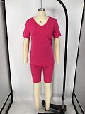 V-neck Solid T-shirt+Casual Shorts Suit XMY-9240