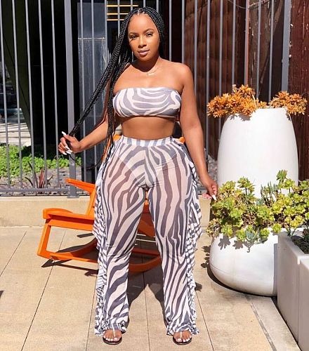 Digital Printing Gauze Wrapped Chest Irregular Pants Two-piece Set with underpants ORY-5160