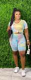 Fashion Plus-Size Tie-Dye Short Sleeve Shorts Two-piece Set XMY-9250