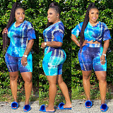Fashion Plus-Size Tie-Dye Short Sleeve Shorts Two-piece Set XMY-9250