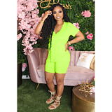 V-neck Solid T-shirt+Casual Shorts Suit XMY-9240