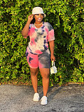 Fashion Plus-Size Tie-Dye Short Sleeve Shorts Two-piece Set XMY-9250