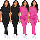 Casual Solid Color Round Neck Short Sleeve Pants Suits SHD-9276