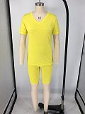 V-neck Solid T-shirt+Casual Shorts Suit XMY-9240
