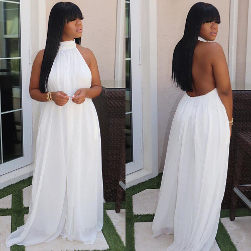 Sexy Mesh Loose Straight Tube Plus Size Sleeveless Jumpsuit FNN-8510