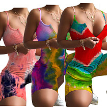 V-neck Zipper Sling Fashion Printed Short Jumpsuit RS-0303