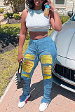 Stylish Mid-Waist Ripped Pleated Skinny Jeans ME-623