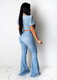 Hot Style Ripped Fringed Mid-Waist Skinny Flared Jeans LSD-8715