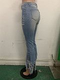 Hot Style Ripped Fringed Mid-Waist Skinny Flared Jeans LSD-8715