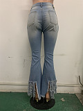 Hot Style Ripped Fringed Mid-Waist Skinny Flared Jeans LSD-8715