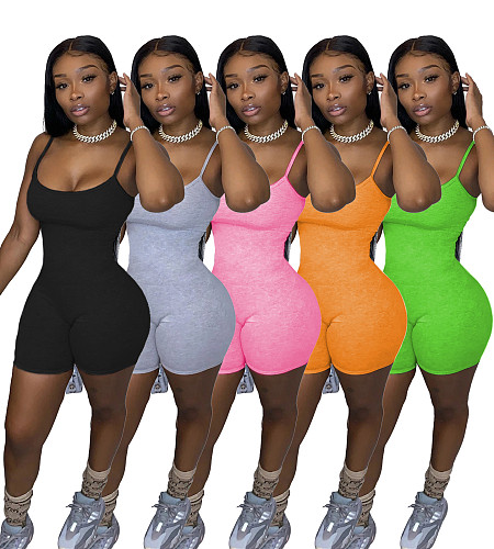 Sexy Solid-Color Mid-Waist Sleeveless Sport Romper SHD-9283