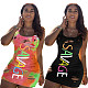 Sexy Letter Printed Round Neck Ripped Tank Top Dress DAI-8251