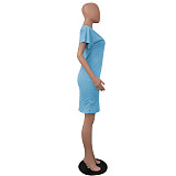 V-neck Leisure Short Sleeve Loose Summer Midi Dress RS-6233