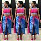 Fashion Revealing Navel Vest Wrinkling Slit Skirt Two-piece Set MDF-5141