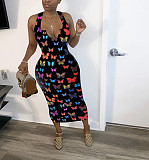 Hot Style Butterfly Print Sleeveless Middle Waist Dress WSM-5163