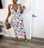 Hot Style Butterfly Print Sleeveless Middle Waist Dress WSM-5163