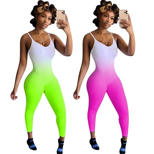 Gradient Printed Suspender Sexy Slim Jumpsuit RS-3169